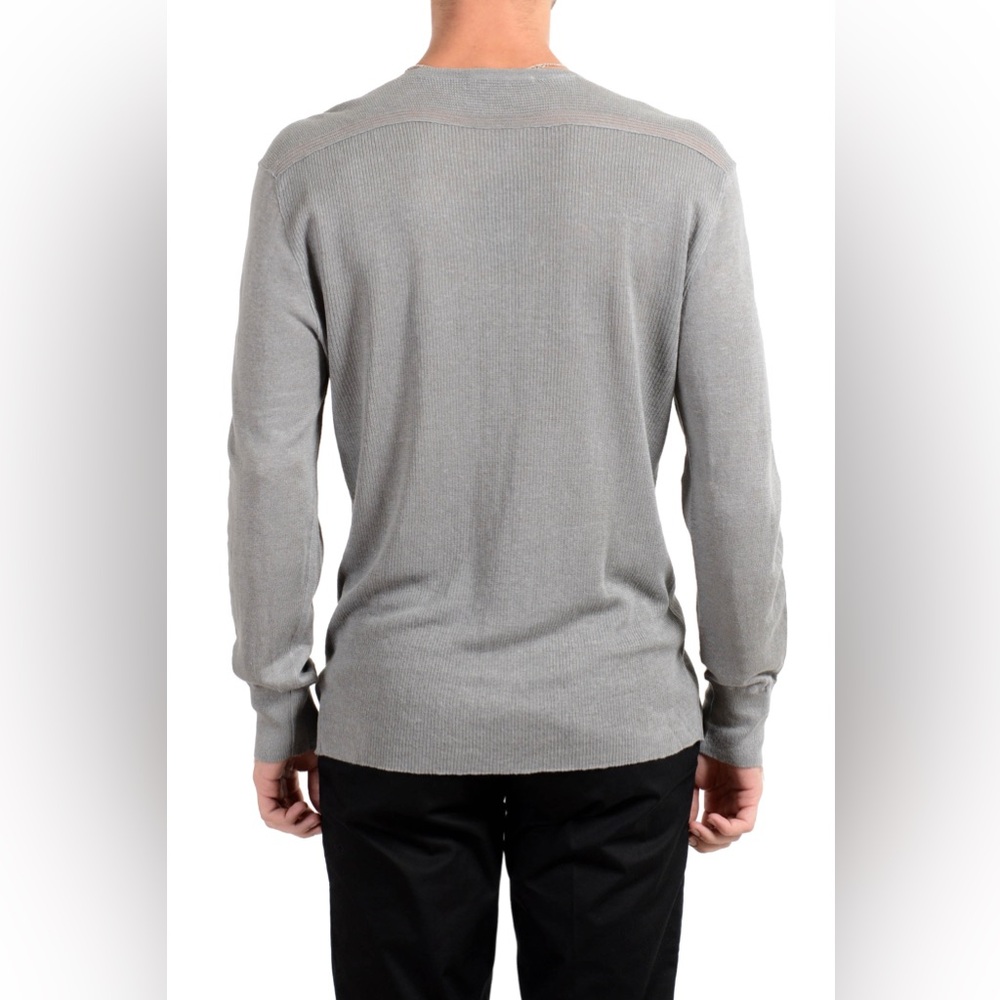 John Varvatos Collection 100% Linen Henley Sweater Gray Medium Lightweight Knit - Picture 2 of 16